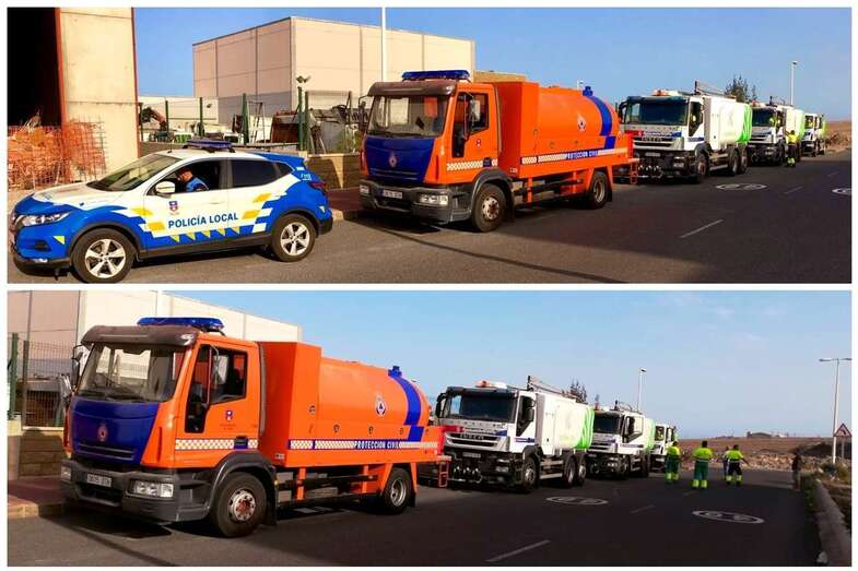  salidSalida del convoy con unidades nodrizas de Telde con destino al incendio de la cumbre (Foto TA)